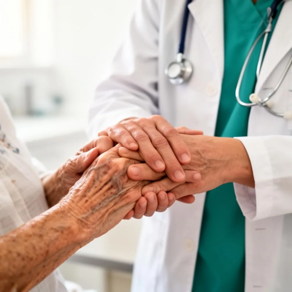 Médico acolhendo paciente com cuidado